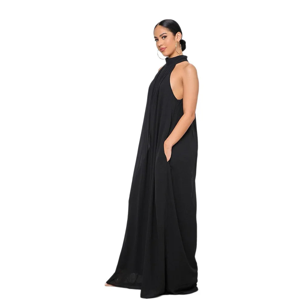 Loose Fit Solid Color Chiffon Ankle Length Jumpsuit for Women