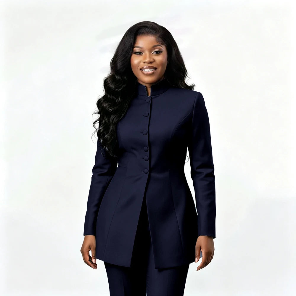 Smart Casual Two Piece Knit Blazer Set with Pants for Women