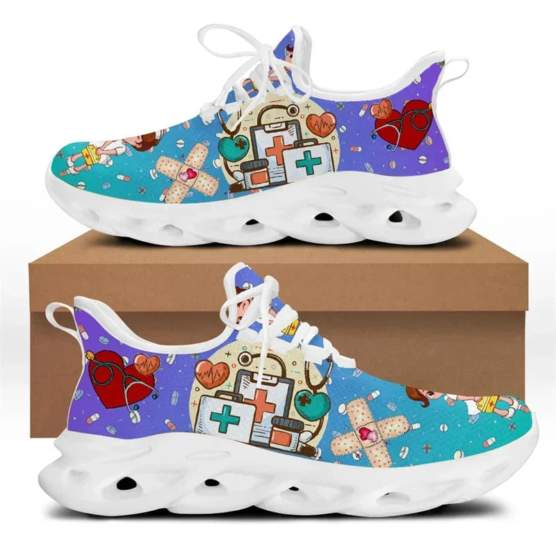 Cute Cartoon Print Lace-Up Nursing Shoes for Women