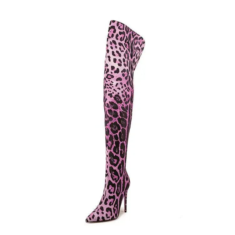 Purple Gradient Leopard Print Over-the-Knee Boots for Women