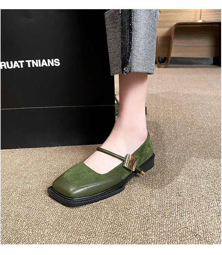 Retro Square Toe Low Heel Mary Jane Shoes for Women