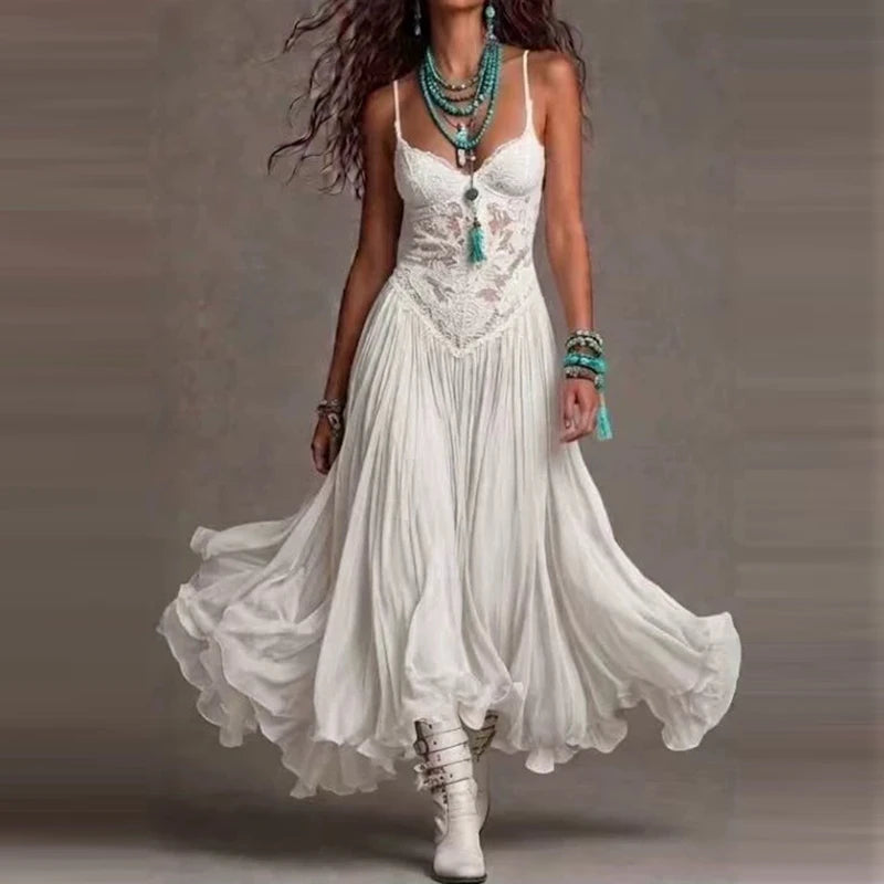 Backless V Neck Spaghetti Strap Maxi Dress for Women