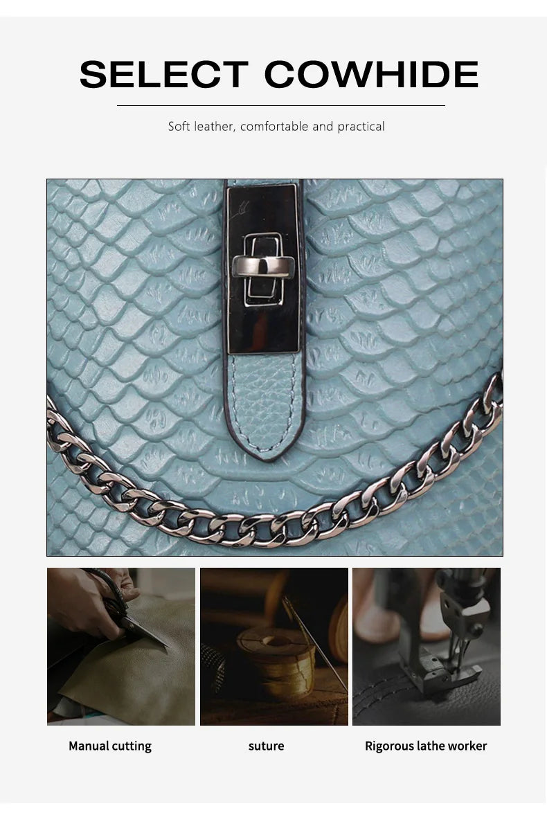 Genuine Leather Crocodile Pattern Crossbody Bag for Women
