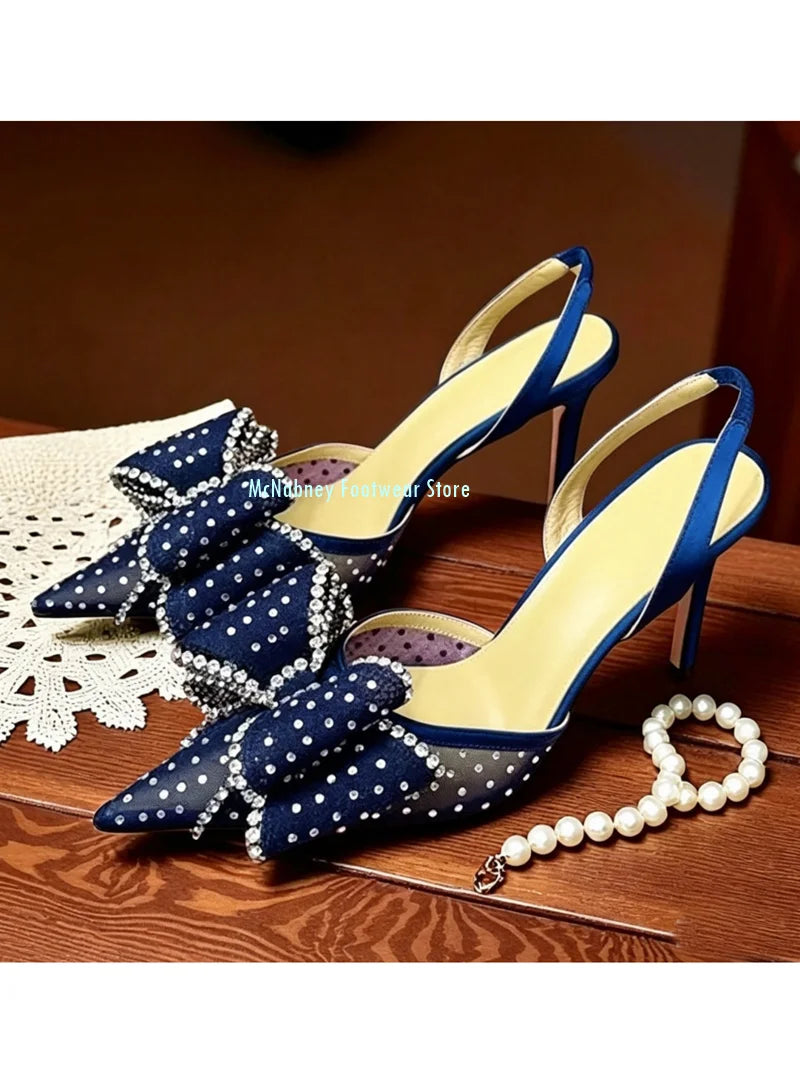 Rhinestone Embellished Mesh Fabric Stilettos for Women