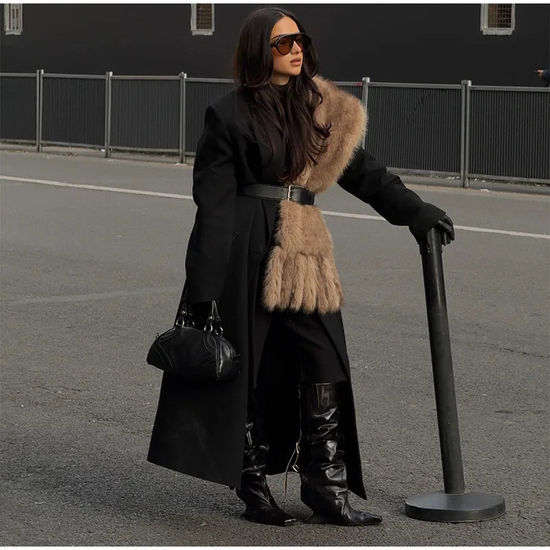 Long Thick Plush Faux Fur Scarf With Fringe for Women