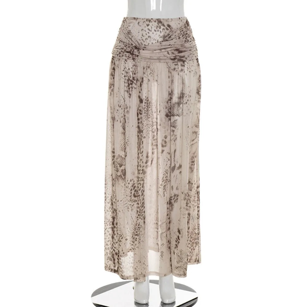 Leopard Print Bodysuit And Split Skirt Set for Women