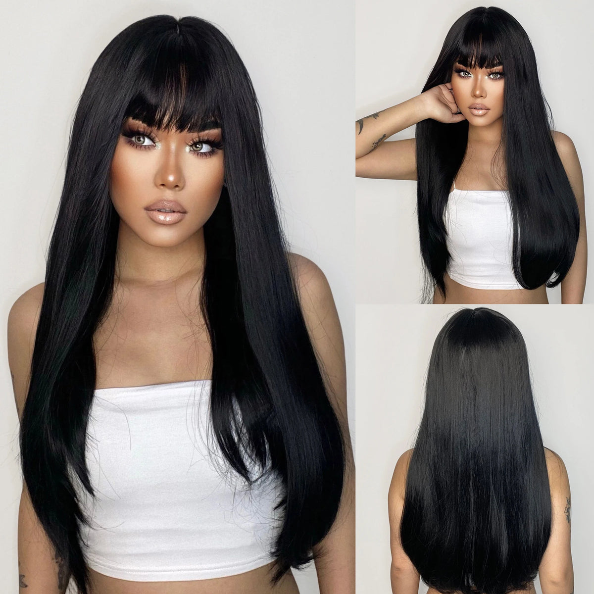 Heat Resistant Long Straight Ombre Bangs Wig for Women