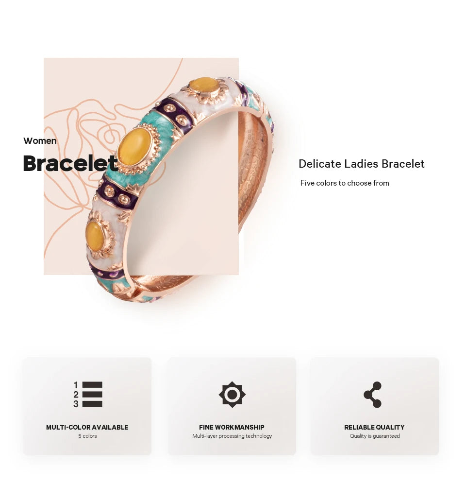 Colorful Enamel Bohemian Bangle Bracelet for Women