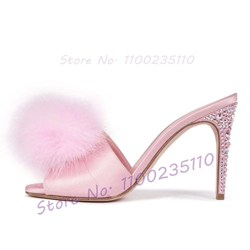 Elegant Pink Satin Open Toe Stiletto Mules For Women