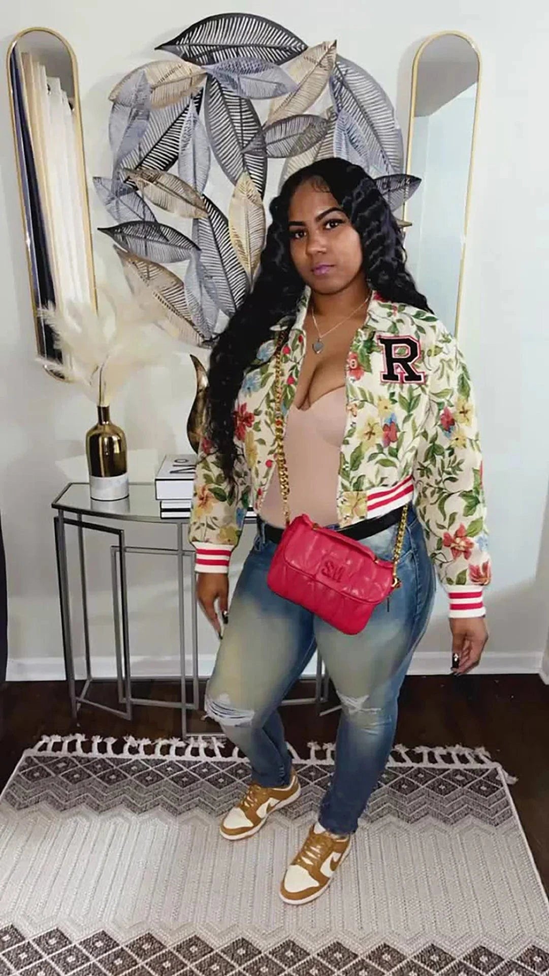 Streetwear Floral Print Short Jacket Sexy Women Turn Down Collar Elegant High Street Club Coat Outerwear