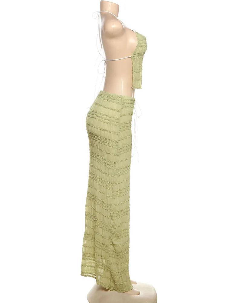 Elegant Backless Halter Two Piece Skirt Set for Women
