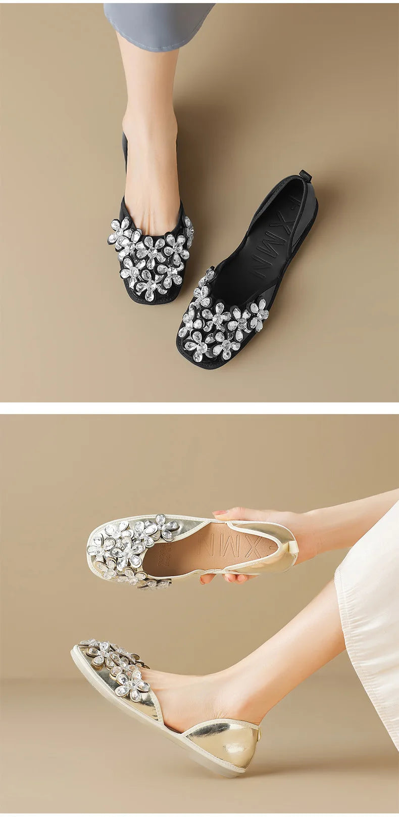 Luxurious Rhinestone Square Toe Slip On Mules for Women