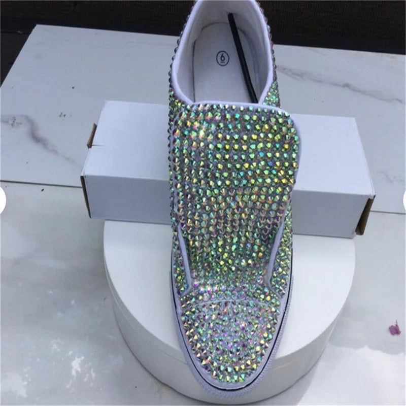 Handcrafted Rhinestone Lace-Up Canvas Wedding Shoes for Women