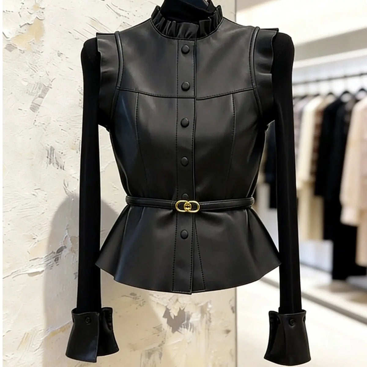 Vintage Black Ruffle Single Breasted Sleeveless Vest For Women