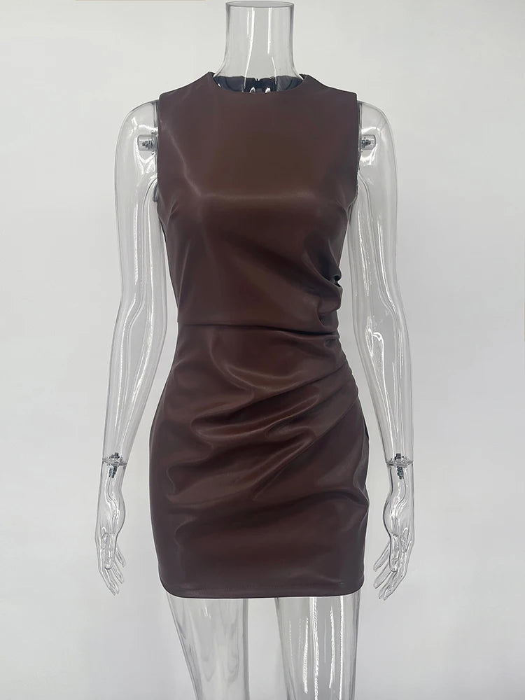 Hip-Hugging Leather Look Maxi Dress