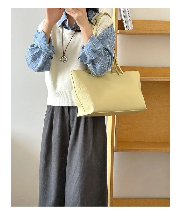 Large Capacity PU Leather Casual Soft Tote Bag for Women