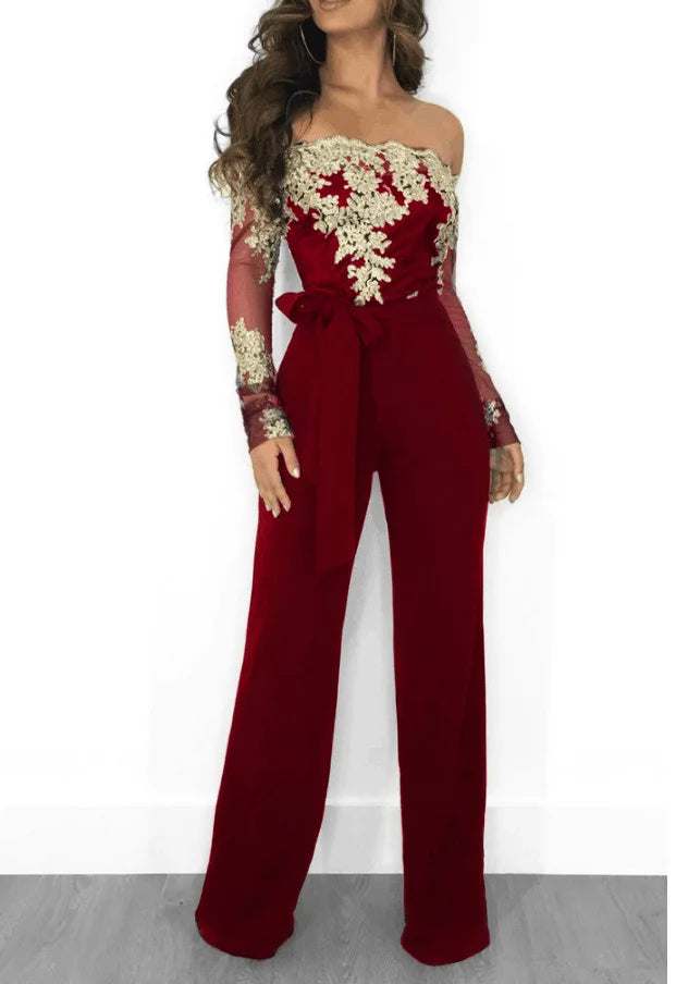 Elegant Lace Stitching Wide Leg Jumpsuit for Women