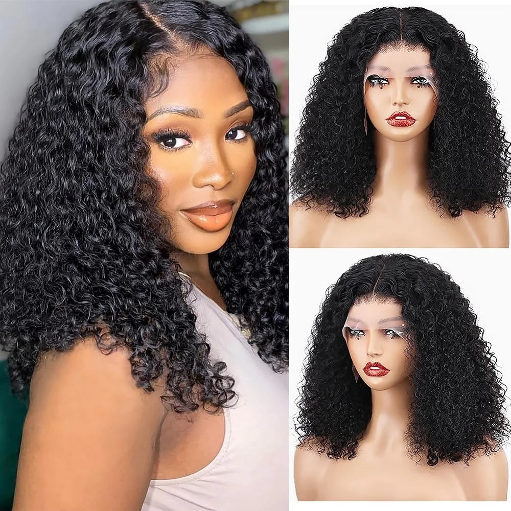 Natural Curly Deep Water Wave Lace Front Bob Wig For Women