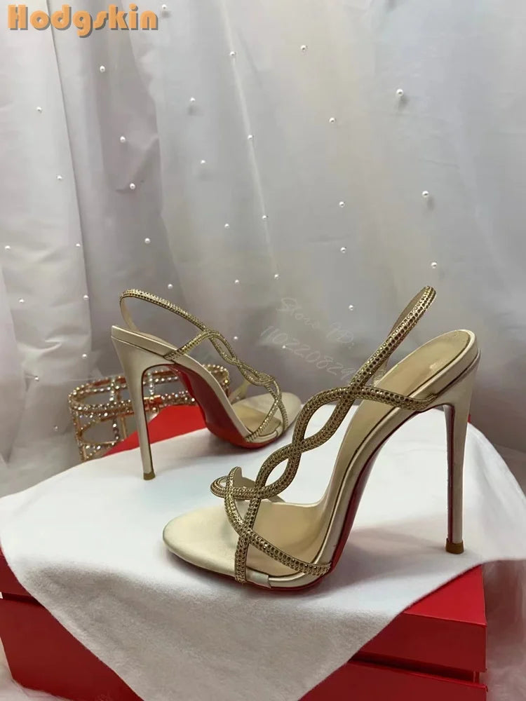 Crystal Strappy Thin Stiletto Heel Sandals for Women