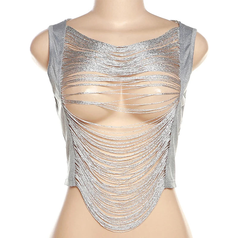 Tassel Patchwork Backless Casual Vest Top For Women