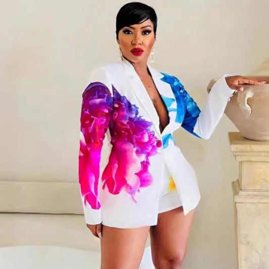 Floral Long Sleeve Top And Matching Shorts Set for Women