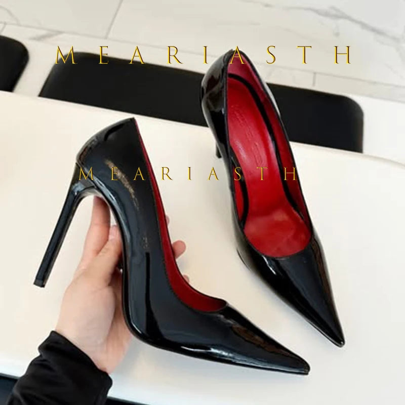 Red Patent Leather Pointed Toe Medium Heel Pumps for Women