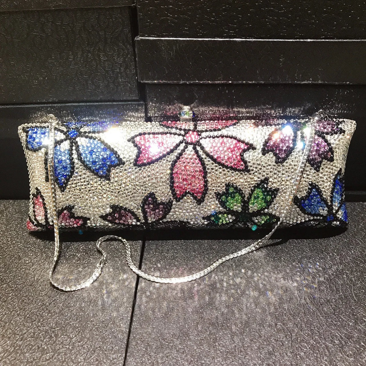 Sparkling Crystal Quilted Hard Case Clutch Bag for Women