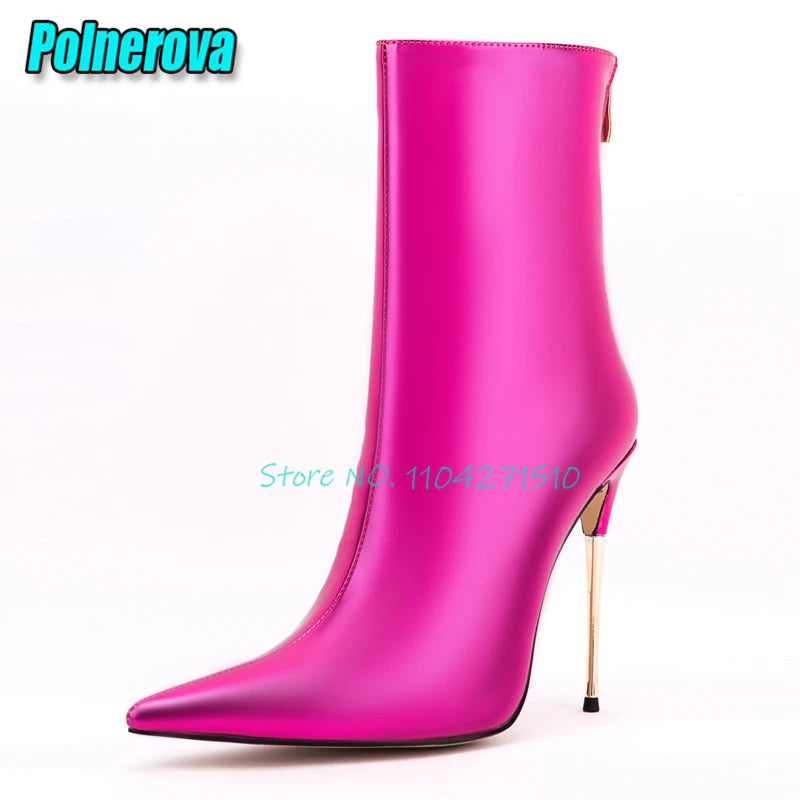 Pointed Toe Patent Leather Stiletto Boots for Women