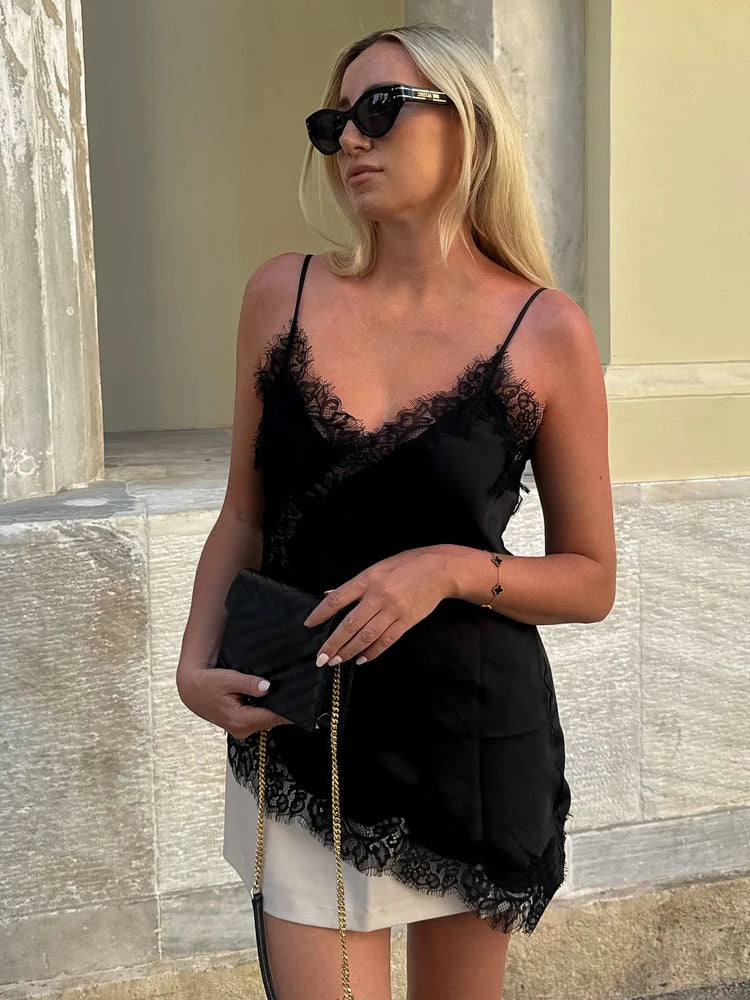 Elegant Lace Backless Asymmetrical Sleeveless Camisole for Women