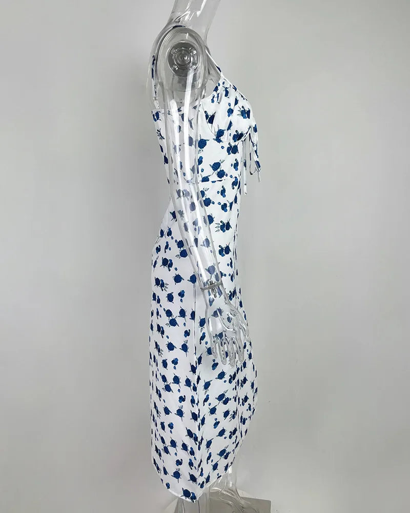 Floral Print Spaghetti Strap Dress for Women Beach Party Style