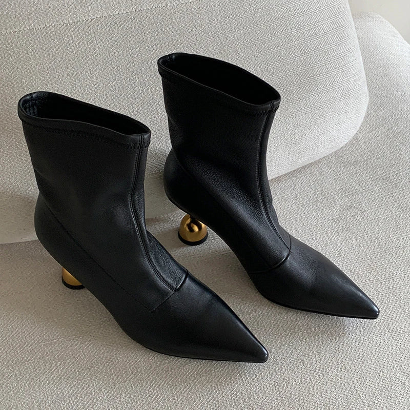 Pointed Toe Pleated Soft Leather Ankle Boots For Women