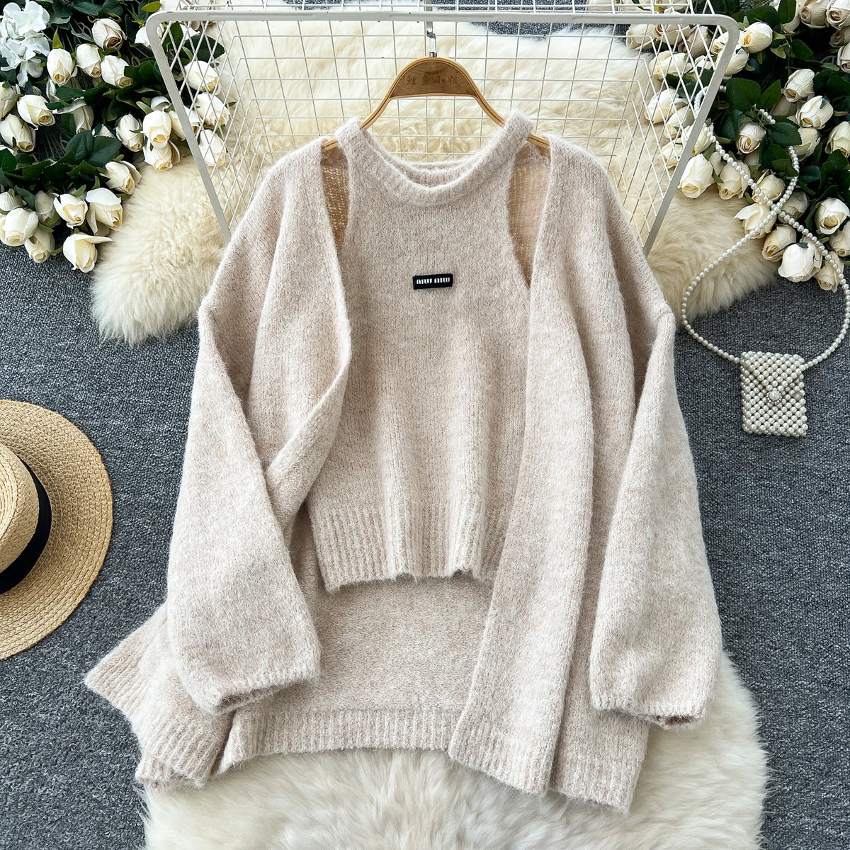 Long Sleeve Cardigan and Knit Tank Top Set for Women