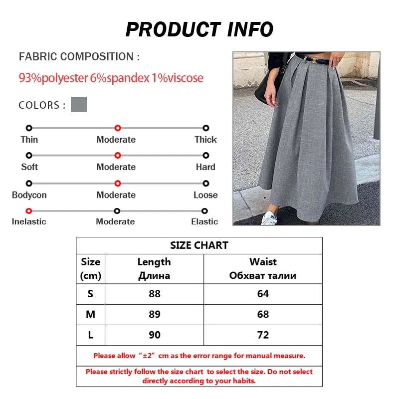 Oymimi Elegant Grey Loose Skirts For Women Casual High Waist Pleated Skirts Fashion New Solid Ankle-Length Skirts Streetwear