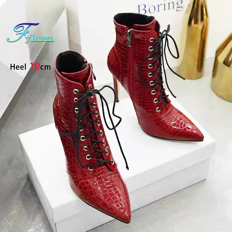 Chic Pointed Stiletto High Heel PU Leather Ankle Boots for Women