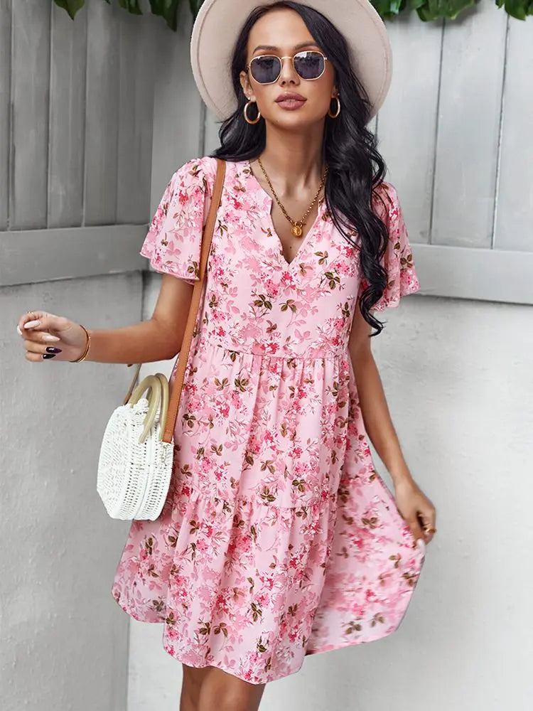 Casual Round Neck Floral Print Pullover Dress For Women