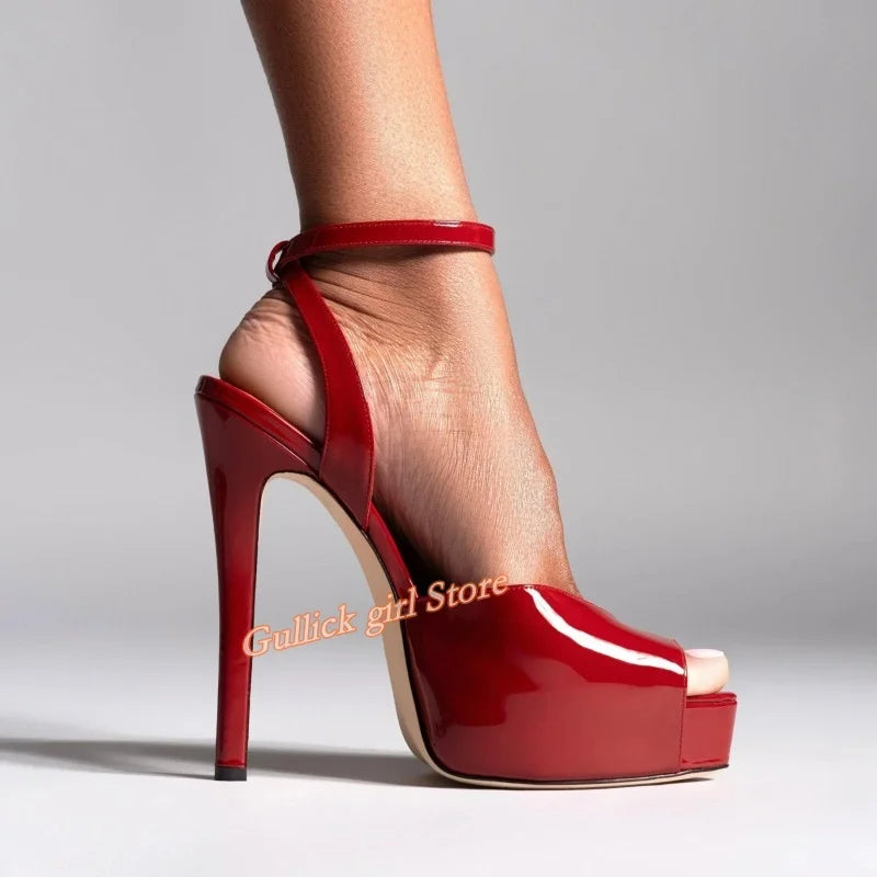 Patent Leather Open Toe Platform Stiletto Pumps for Women