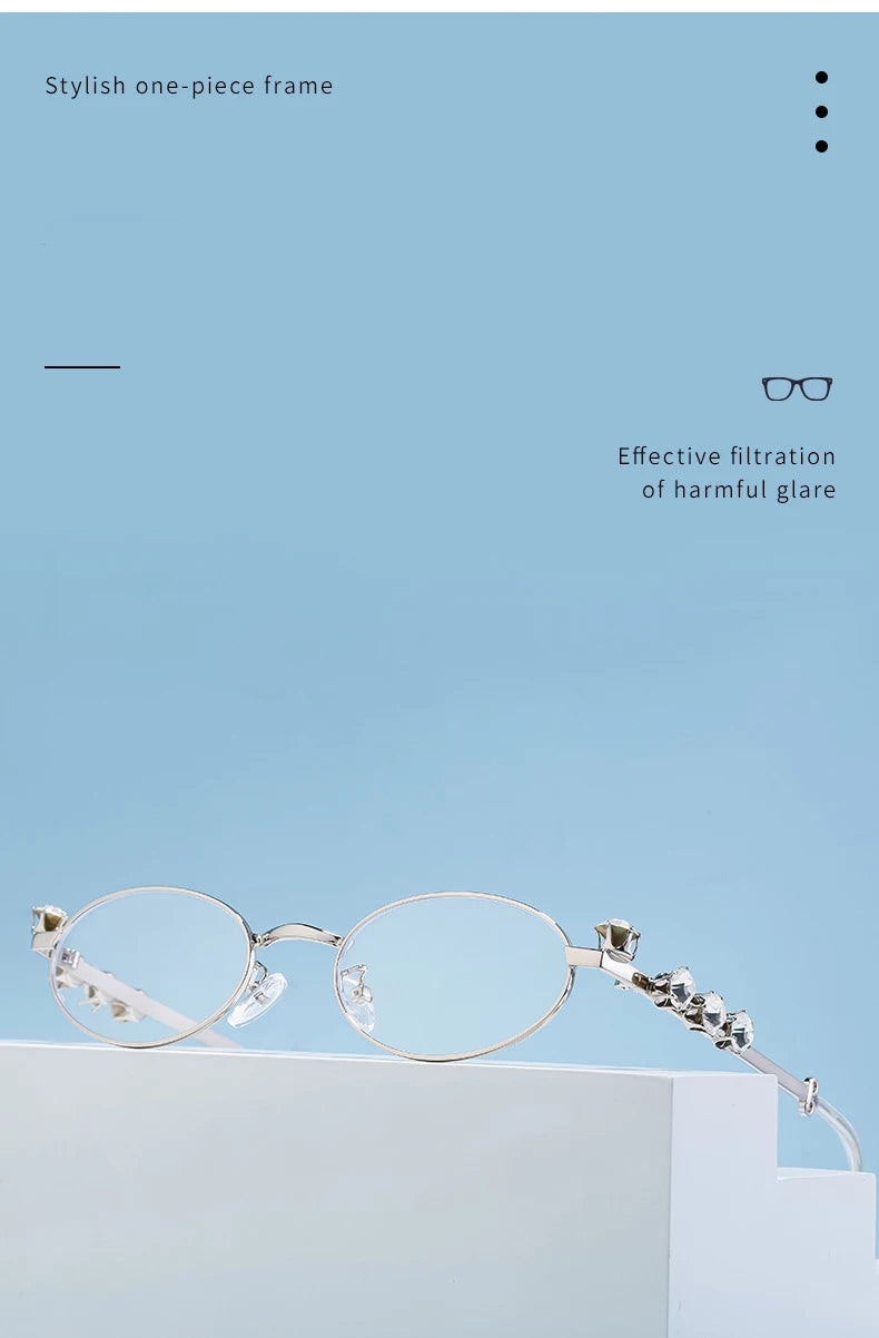 Oval Rhinestone Blue Light Reading Glasses for Women