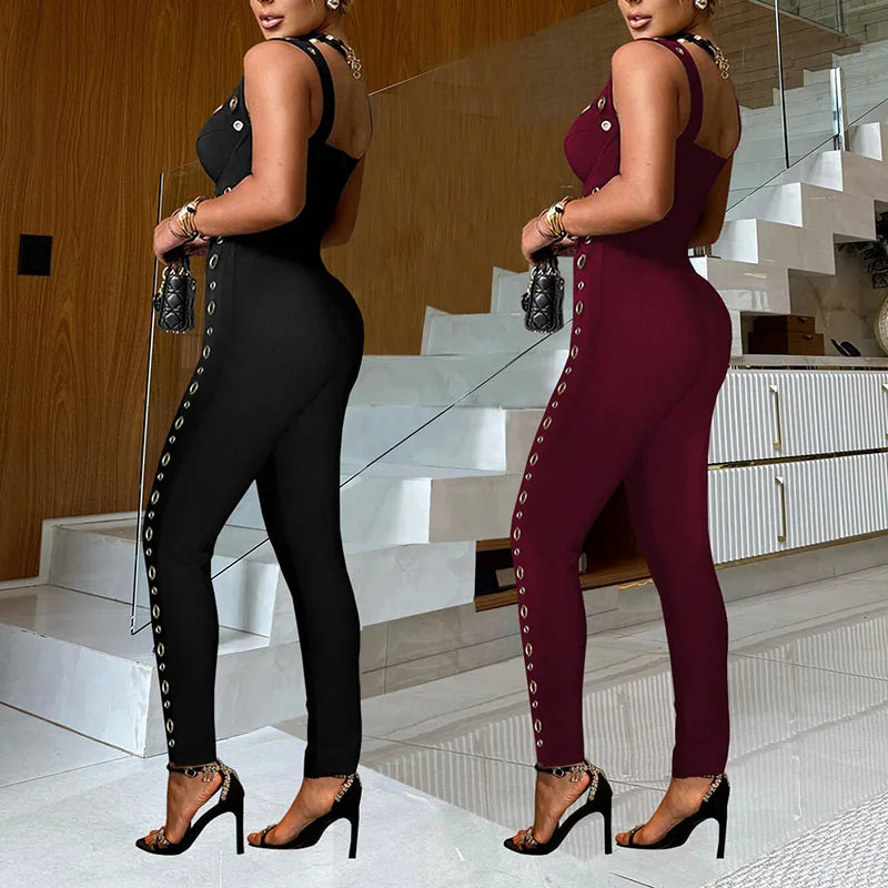 Sleeveless Low Cut Jumpsuit With Buckle Detail for Women