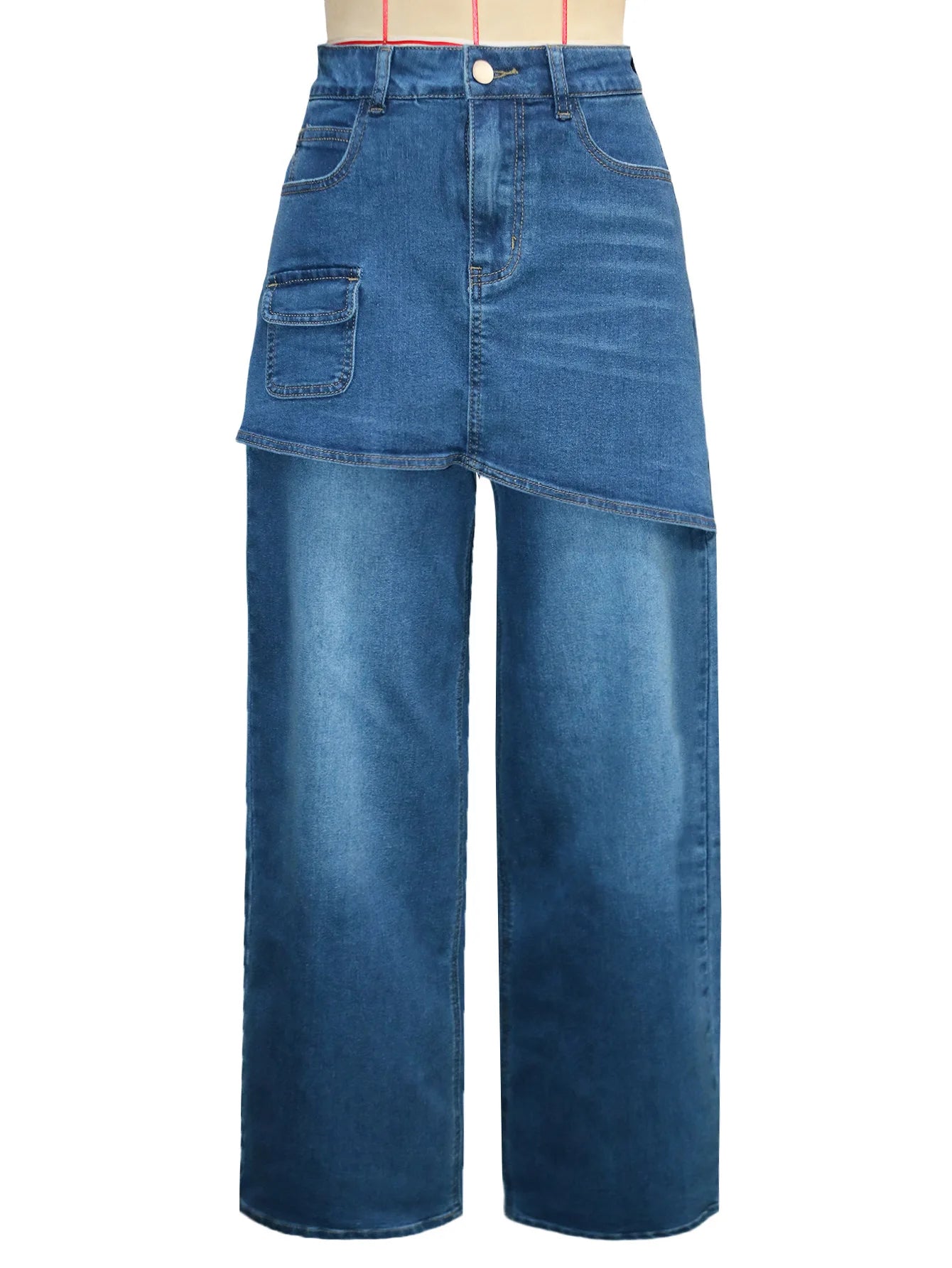 High Waisted Wide Leg Denim Jeans With Detachable Skirt For Women