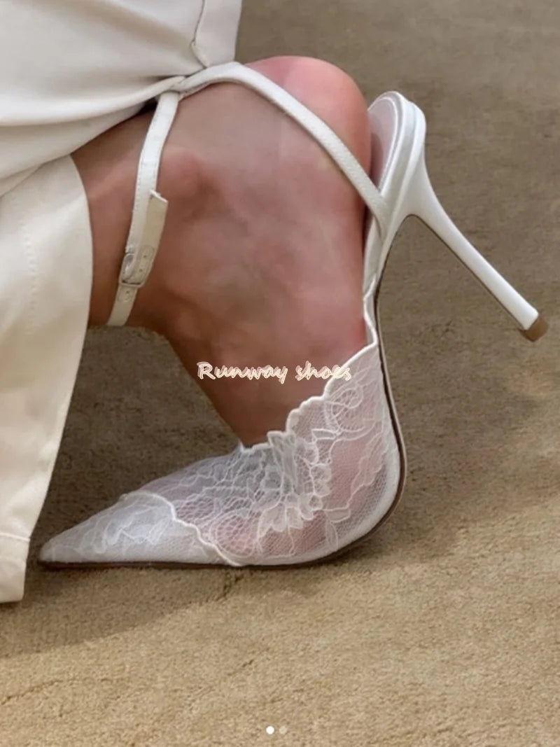 Pointed Color Blocking Lace Breathable Stilettos for Women