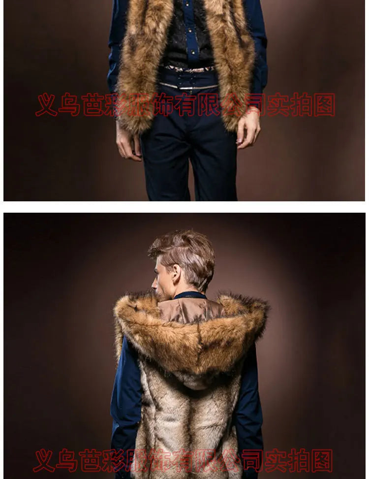 Thick Warm Hooded Faux Fur Vest