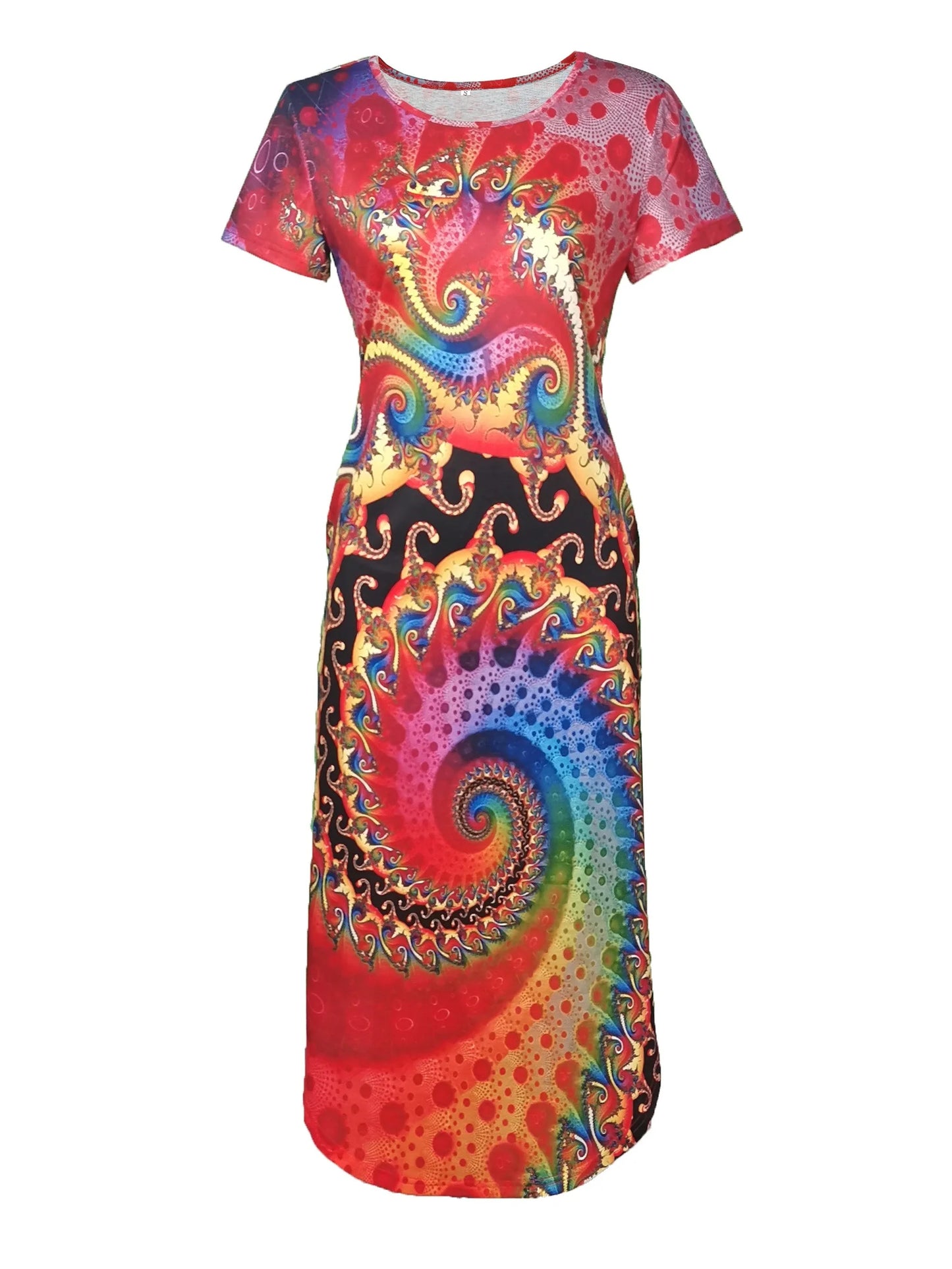 2024 Europe and the United States summer new women's round neck short sleeve long skirt printed dress women