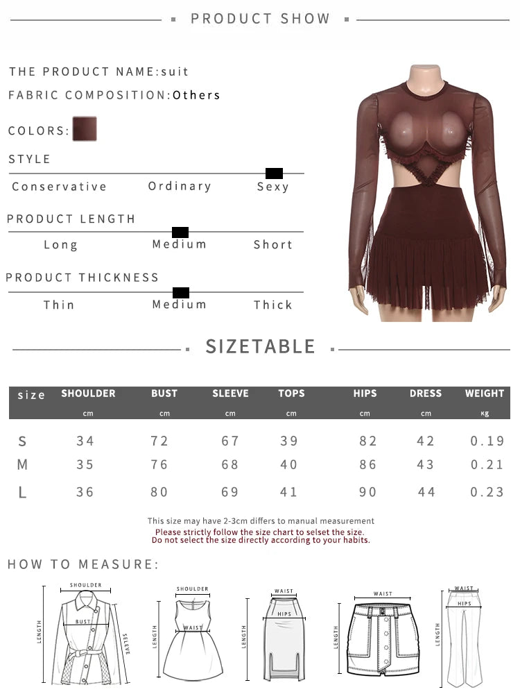 Nibber Waistless Patchwork Mesh Dress Woman o-Neck Full Sleeve Ruffle Hollow Design Midnight Club Party Sexy Fashion Bodycon