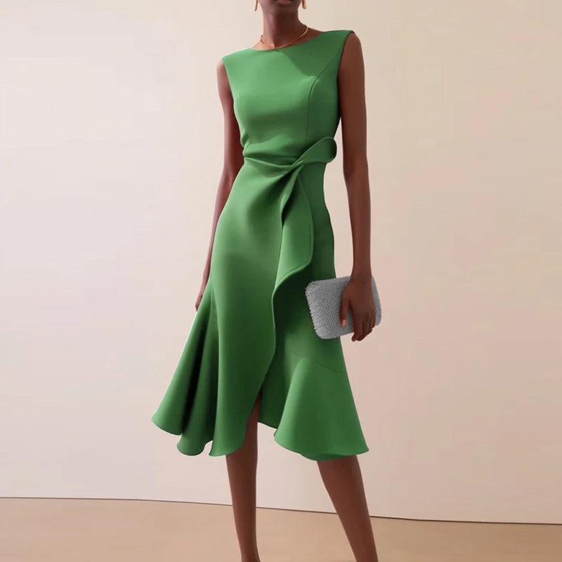 Elegant Knot Front Irregular Hem A Line Dress For Women