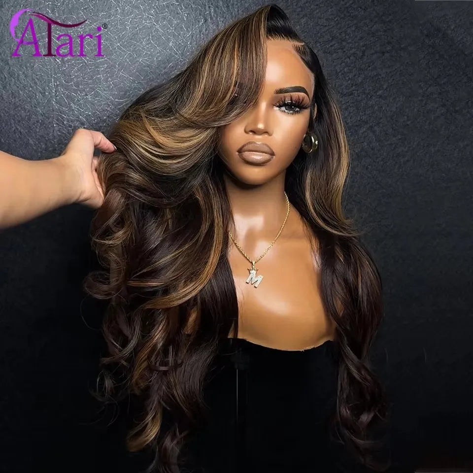 Brown Highlight Body Wave Human Hair Wig
