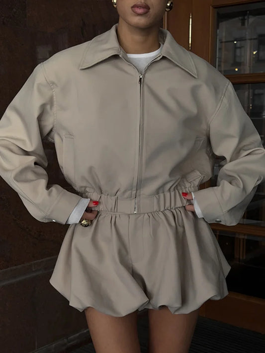 Autumn Zip Jacket And Shorts Set