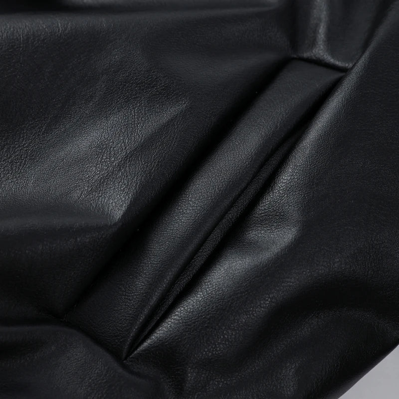 PU Leather Women's Cotton Coat Vintage Laple Full Sleeve Thicken Pockets Female Parka Jackets 2025 Autumn Winter Lady Streetwear