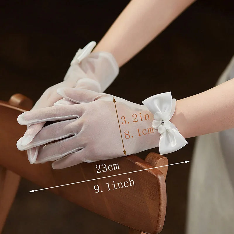 Floral Embroidered Bridal Tulle Gloves