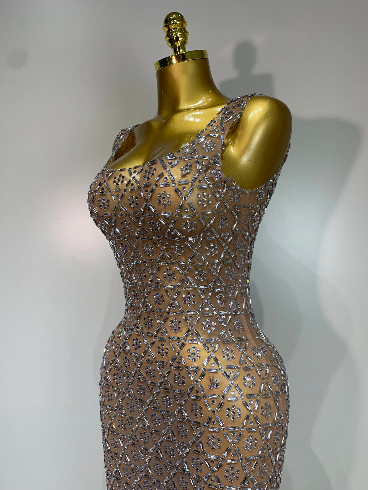 Rhinestone Mesh Evening Gown