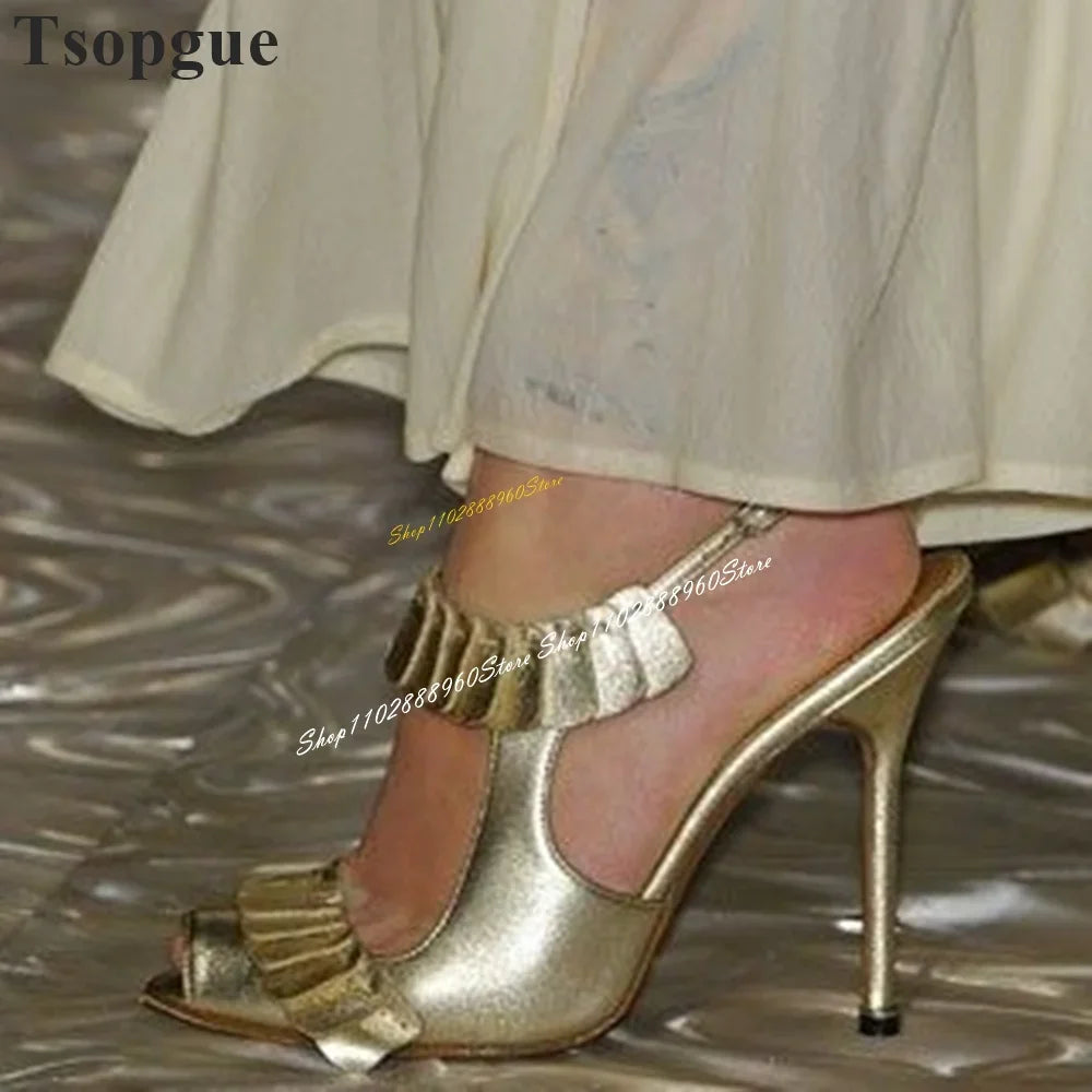 Runway White Leather Casual Sandals Thin High Heel Women Shoes Ankle Buckle Strap Peep Toe 2024 Fashionable Zapatos Para Mujere